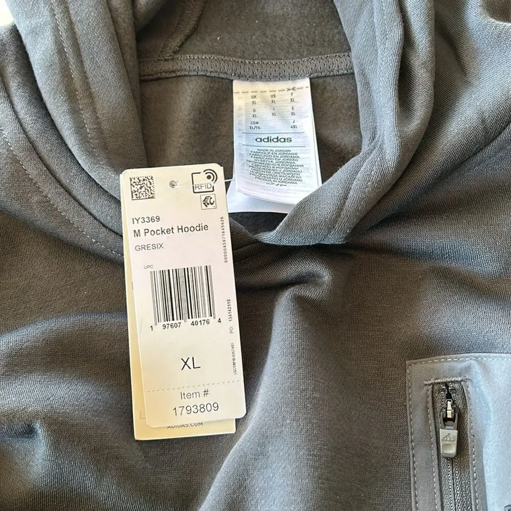 adidas Men’s Regular Fit Kangaroo Pockets Hoodie, Grey, Size XL,NWT